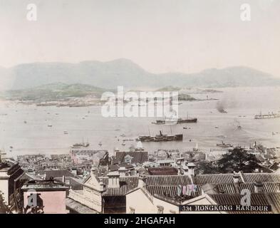 c.1900, Vintage-Foto des frühen 20th. Jahrhunderts: Ansicht der Boote und des Hafens, Hongkong, China, um 1890-1900 Stockfoto