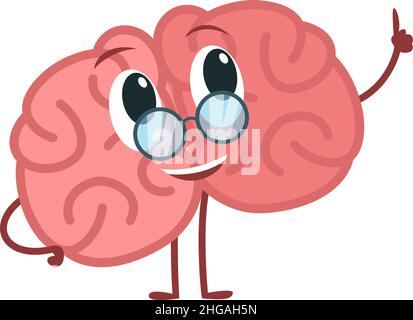 Cartoon-Gehirn. Smarter lustiger Charakter mit Gesichtsausdruck Stock Vektor
