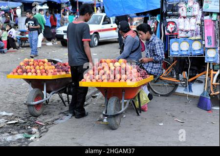 Pfirsiche, Obst, Wochenmarkt, Markttag, San Christobal de las Casas, Mexiko Stockfoto