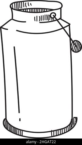 Milchkännchen. Retro-Milchbehälter aus Metall in handgezogenem Stil Stock Vektor