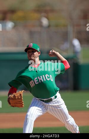Hector Daniel Rodrigez Pitcher derrotado de Mexico, durante el juego de Mexico vs Dodgers de LA previo al Clasico Mundial de beisbol 2013 , Camelback Ranch en Glendale Arizona.06 marzo 2013 previo al 2013 World Baseballclassic. (Foto von Luis Gutierrez) Stockfoto