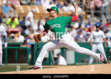 Hector Daniel Rodrigez Pitcher derrotado de Mexico, durante el juego de Mexico vs Dodgers de LA previo al Clasico Mundial de beisbol 2013 , Camelback Ranch en Glendale Arizona.06 marzo 2013 previo al 2013 World Baseballclassic. (Foto von Luis Gutierrez) Stockfoto