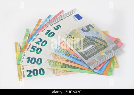 Euro-Banknoten, Banknoten, Stapel, Studioaufnahmen Stockfoto