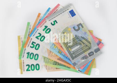 Euro-Banknoten, Banknoten, Stapel, Studioaufnahmen Stockfoto