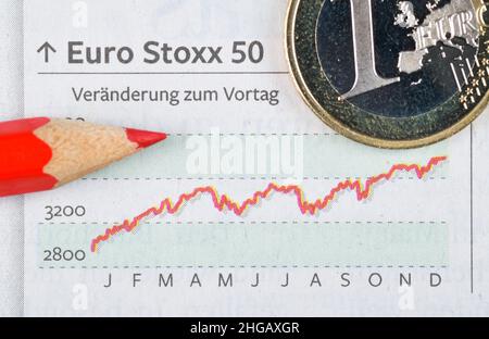 Zeitung, Börsenabteilung, Euro-Stoxx Stockfoto