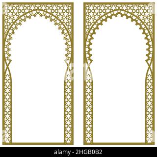 Rechteckiger Rahmen mit arabischem Muster und lockigem Rahmen. Verhältnis 1x2 Stock Vektor