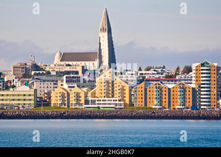 Hallgrimskirkja, das Wahrzeichen der Stadt, Island, Reykjavik Stockfoto