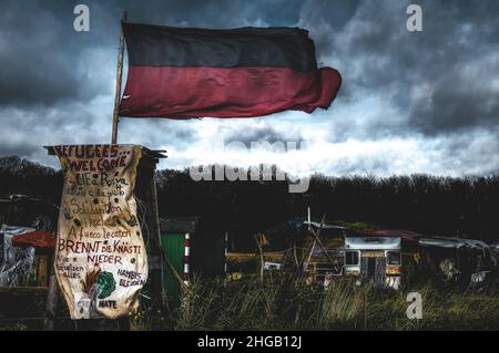 Aktivist-Camp, Hambacher Forst, Nordrhein-Westfalen, Deutschland Stockfoto