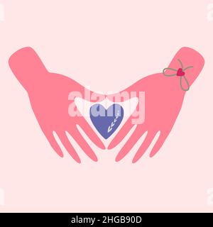 Hände mit Herz. Vektor-Symbole der Liebe. valentinstag. Eine Serie von Postkarten im Boho-Stil. Stock Vektor