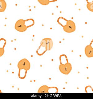 Nahtloses Muster am Valentinstag mit goldenen Herzschlössern Stock Vektor