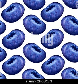 Großes Blaubeeren-Aquarell-Nahtloses Muster. Geometrische Beere Stockfoto