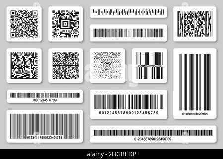 Satz von Produkt-Barcodes und QR-Codes. Identifizierungscode. Seriennummer, Produkt-ID mit digitalen Informationen. Store- oder Supermarktscan Stock Vektor