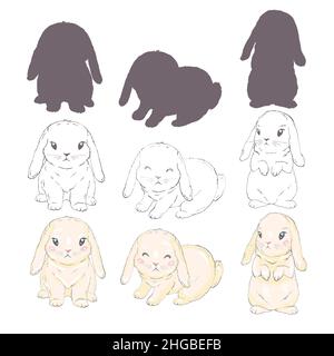 Kaninchen Silhouette und Skizze, Vektor, Illustration Hase schwarz Stock Vektor