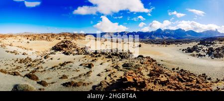 Panoramablick auf die Landschaft der San Jose Minen, aus Bimsstein und vulkanischem Stein, auf Teneriffa. Stockfoto