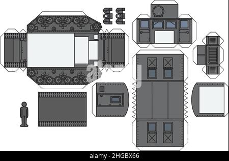 Das Papiermodell eines alten Khaki-grünen militärischen Raupenfahrzeugs Stock Vektor
