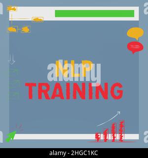 Konzeptunterschrift NLP-Schulung. Konzept Bedeutung Wörter haben Macht Ansatz umfasst Seminar, Coaching, Training, und Beratung Illustration des Vorstands Stockfoto