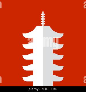Asiatische Pagode Turm Vektor-Symbol auf rotem Hintergrund Stock Vektor