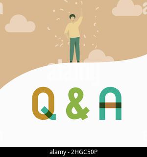 Handschrift Text Q und A. Geschäftsansatz, bei dem eine Person Fragen stellt und eine andere, um sie zu beantworten Mann Zeichnung Raising Hand Sky Standing Hill Stockfoto