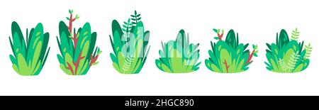 Pflanze Sträucher Strauch Vektor Illustration Sammlung Set für Spiel Asset grünen Bauernhof Gartenarbeit Grafikelement Stock Vektor