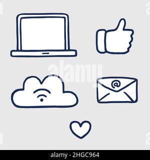 Social Media Networking Doodle Line Drawing Icons Vector Image Set Collection Stock Vektor