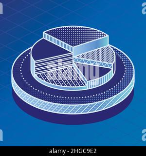 Infografik Zum Kreisdiagramm. Isometrisches Kreisdiagramm auf blauem Hintergrund. Vektorgrafik. Stock Vektor