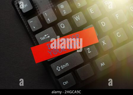 Schreiben Text anzeigen Entdecken Sie Ihr Warum. Business-Schaufenster zu wissen, der Grund und Zweck der ein selbst s ist Existenz schriftlich Online Research Text Stockfoto
