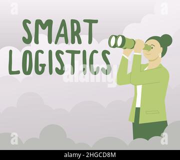 Konzeptunterschrift Smart Logistics. Konzeptionelle Foto-Integration von intelligenter Technologie in Logistiksystem Frau durch Hand zu schauen Stockfoto