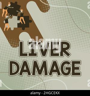 Inspiration, die Zeichen einer Leberschädigung zeigt. Geschäftskonzept jede Störung der Leberzirrhose oder Vernarbung der Stichsäge des Liver Team Holding Stockfoto