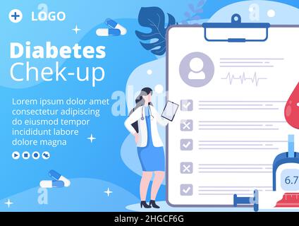 Diabetesting Broschüre Vorlage Flat Design Illustration editierbar von quadratischen Hintergrund geeignet für Gesundheitswesen Social Media oder Grußkarte Stock Vektor