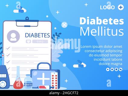 Diabetesting Broschüre Vorlage Flat Design Illustration editierbar von quadratischen Hintergrund geeignet für Gesundheitswesen Social Media oder Grußkarte Stock Vektor