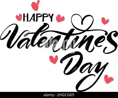 Happy Valentine s day Text auf dem Hintergrund des Herzens auf weißem Hintergrund. , Valentinstag, Grußkarte handgezeichnet Vektor Illustration Skizze. Stock Vektor