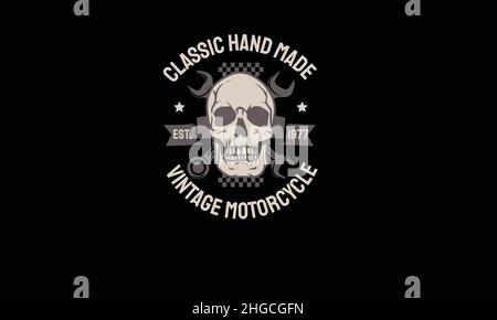 Klassische handgemachte Schädel oder Schlüssel vintage Motorrad vintage Motorrad Monogramm Text Vektor-Vorlage Stock Vektor