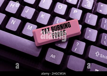 Schild mit fettverbrennenden Lebensmitteln. Konzept Bedeutung produzieren Fettabbau durch die Stimulierung des Stoffwechsels, um den Appetit zu reduzieren Entwicklung neuer Antivirus-Programm Stockfoto