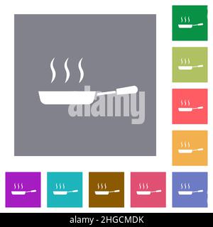 Dampfgaren Bratpfanne Seitenansicht flache Symbole auf einfachen farbigen quadratischen Hintergründen Stock Vektor