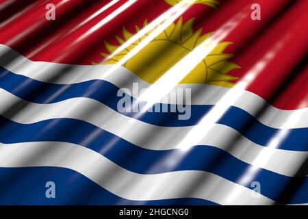 Schön glänzend - sieht aus wie Kunststoff-Flagge von Kiribati mit großen Falten schräg liegend - jede Feier Flagge 3D Illustration Stockfoto