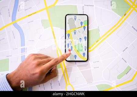 Lokale City Map Locator Pin Marker Suche Stockfoto