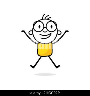 Springender Geschäftsmann isoliert auf weißem Hintergrund. Hand gezeichnete Doodle Linie Kunst Mann. Erfolgskonzept. Vektorgrafik. Stock Vektor