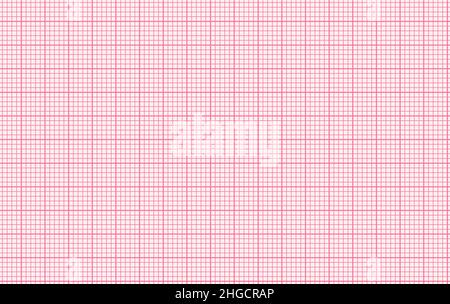 Rosafarbenes Millimeterpapier mit nahtlosem Muster. Digitales ekg-Diagramm Klinikseite. Geometrisch karierter Hintergrund für Blaupause, Schule, Architekt, Stock Vektor