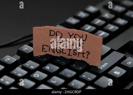 Textunterschrift mit der Frage Sprechen Sie Englisch? Geschäftsidee zu wissen, ob die Person Englisch sagen kann, wichtige Daten online sammeln Stockfoto