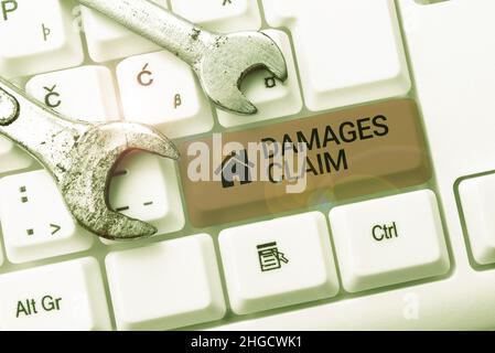 Inspiration zeigt Zeichen Schadensersatz Anspruch. Der Geschäftsansatz zielt darauf ab, den Schaden oder die Haftung der betroffenen Partei Editing and Publishing Online zu reparieren Stockfoto