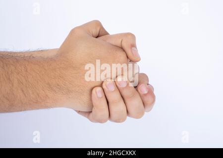 Satz von mans Hand Messung unsichtbare Elemente. Isoliert auf Weiß Stockfoto