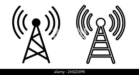 Symbol für Turmsignal eingestellt. Flacher und liniverer Kunststil. Vektordarstellung auf weißem Hintergrund isoliert Stock Vektor