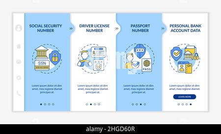 Vorlage für das Onboarding von hochsensiblen Daten in Blau und Weiß Stock Vektor