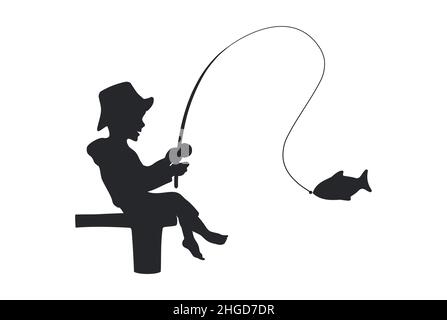 Junge Angeln Silhouette. Glück. Vektorgrafik „Big Fish“. Stock Vektor