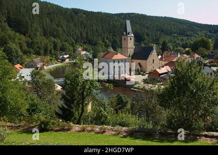 Ansicht von Rozmberk nad Vltavou aus dem Schloss, Südböhmische Region, Tschechische republik, Europa Stockfoto