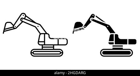 Lineares Symbol. Schwere Baggermaschine für Bau- und Erdarbeiten. Industrielle Maschinen und Anlagen. Einfacher Schwarz-Weiß-Vektor isoliert auf wh Stock Vektor