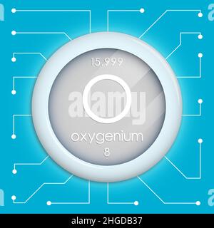 Realistische Taste mit Oxygenium-Symbol. Chemisches Element ist Oxygenium. Vektor auf weißem Hintergrund isoliert Stock Vektor
