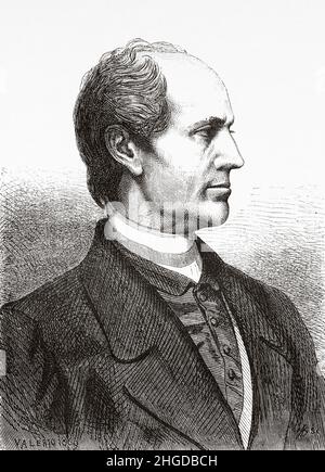 Josip Juraj Strossmayer (1815-1905) war Bischof der katholischen Kirche, Wohltäter und Politiker Kroatiens. Bischof von Dakovo, einer der Förderer der jugoslawischen nationalen Idee. Er gilt als Gründer der Universität Zagreb und der Jugoslawischen Akademie der Künste und Wissenschaften in Europa. Alte, gravierte Illustration aus dem 19th. Jahrhundert von der Reise zu den Südslawen von Georges Perrot, Le Tour du Monde 1870 Stockfoto