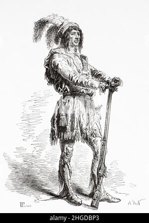 Osceola (1804-1838) nannte Billy Powell bei der Geburt in Alabama, wurde ein einflussreicher Führer des Seminolenvolks in Florida, Vereinigte Staaten von Amerika. Alte, 19th. Jahrhundert gravierte Illustration von vier Monaten in Florida von Achille Poussielgue, Le Tour du Monde 1870 Stockfoto