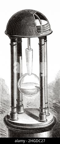 Hydraulische Uhren, konstante Füllstandvorrichtung von Philo von Byzanz. Alte, gravierte Illustration aus dem 19th. Jahrhundert von La Nature 1884 Stockfoto